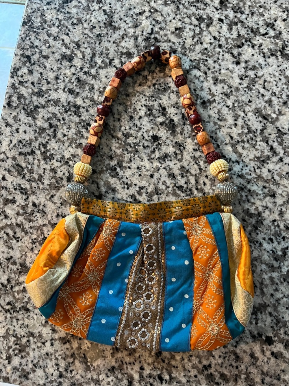 Boho style Embellished Orange & Teal Beaded Strap Women's Bag